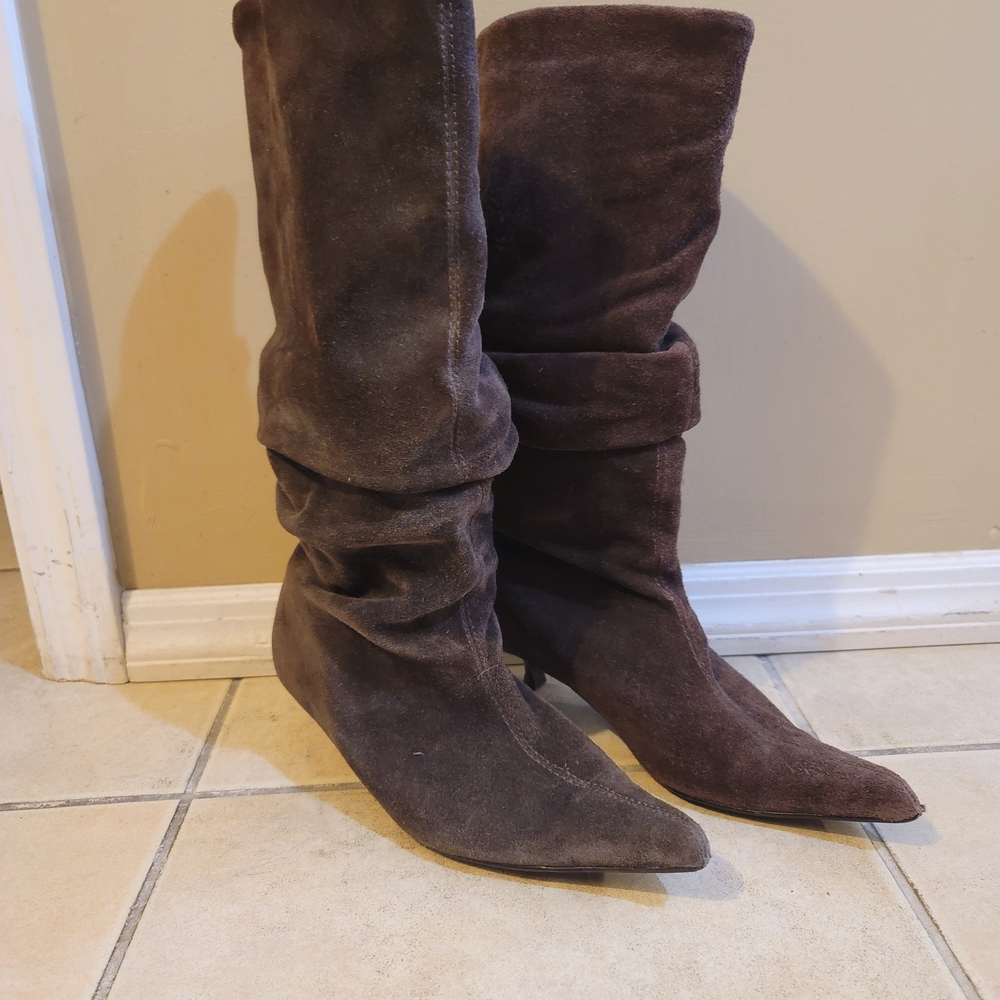 Steve Madden Dark Brown Suede Heeled Boots Size 7
